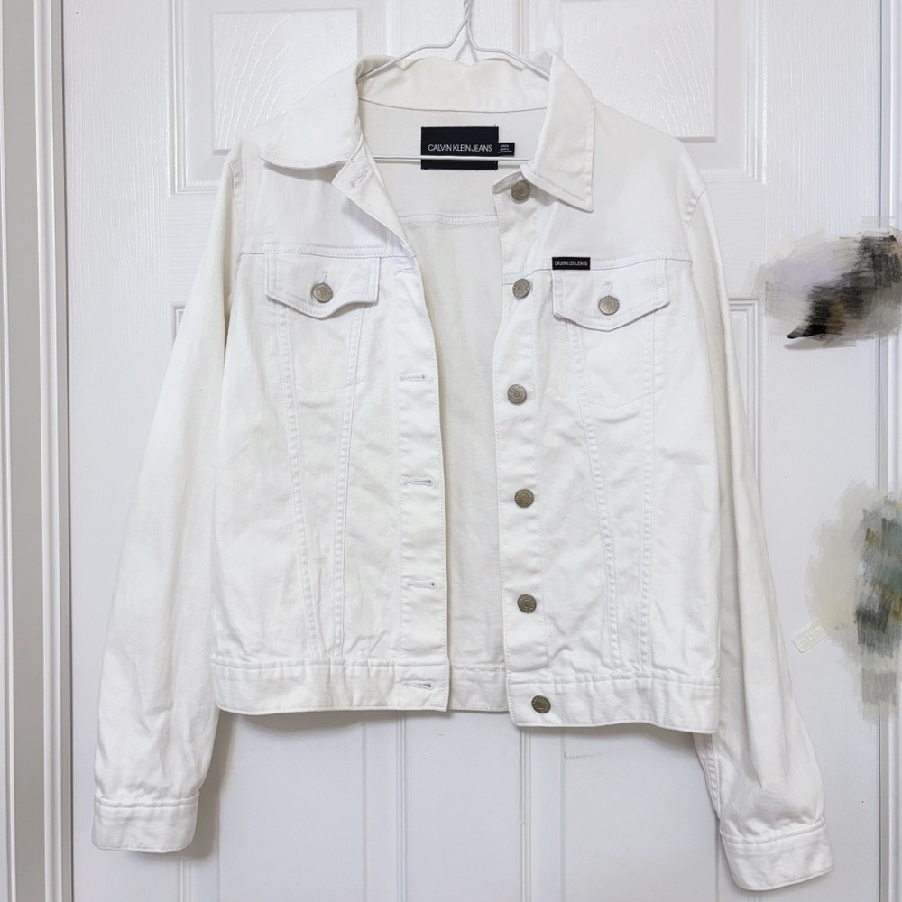 Calvin Klein Jeans Denim Jacket Size S Off-White Casual Everyday Wear Spring